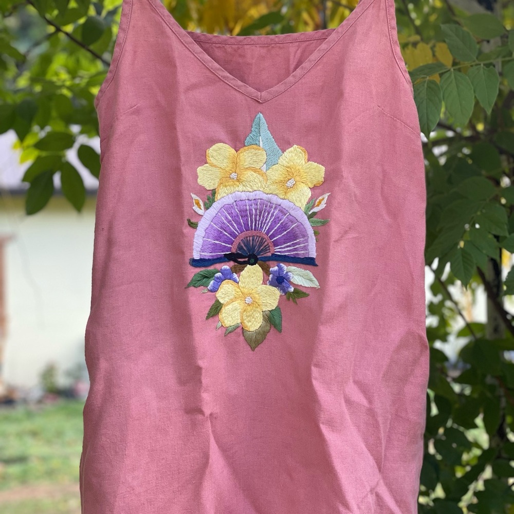 notPERFECTLINEN Pink Dress with Embroidered Floral Design